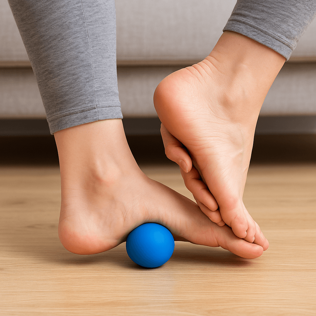 vaje za plantarni fasciitis z žogico