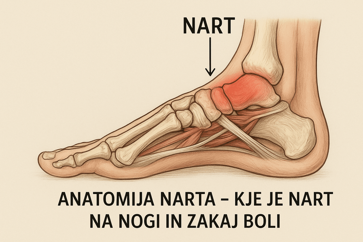 anatomija narta – kje je nart na nogi in zakaj boli